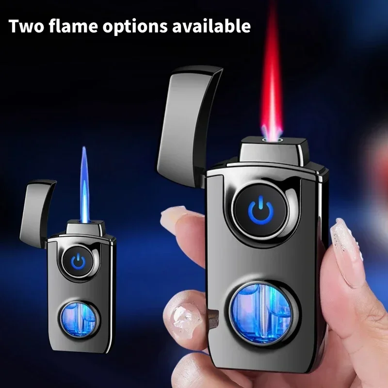 

LED Blue Light Metal Creative Touch Induction Ignition Windproof Jet Fire Gas Lighter Visible Gas Window USB Electronic Lighters