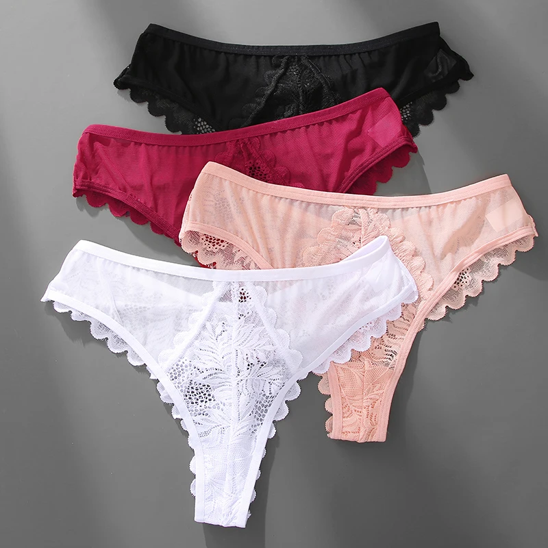 FINETOO 1Pcs Women Sexy Lace G-string Panties Sexy S-XL Perspective Girls Thongs Soft Lingerie Pantys Underwear Femme Intimates