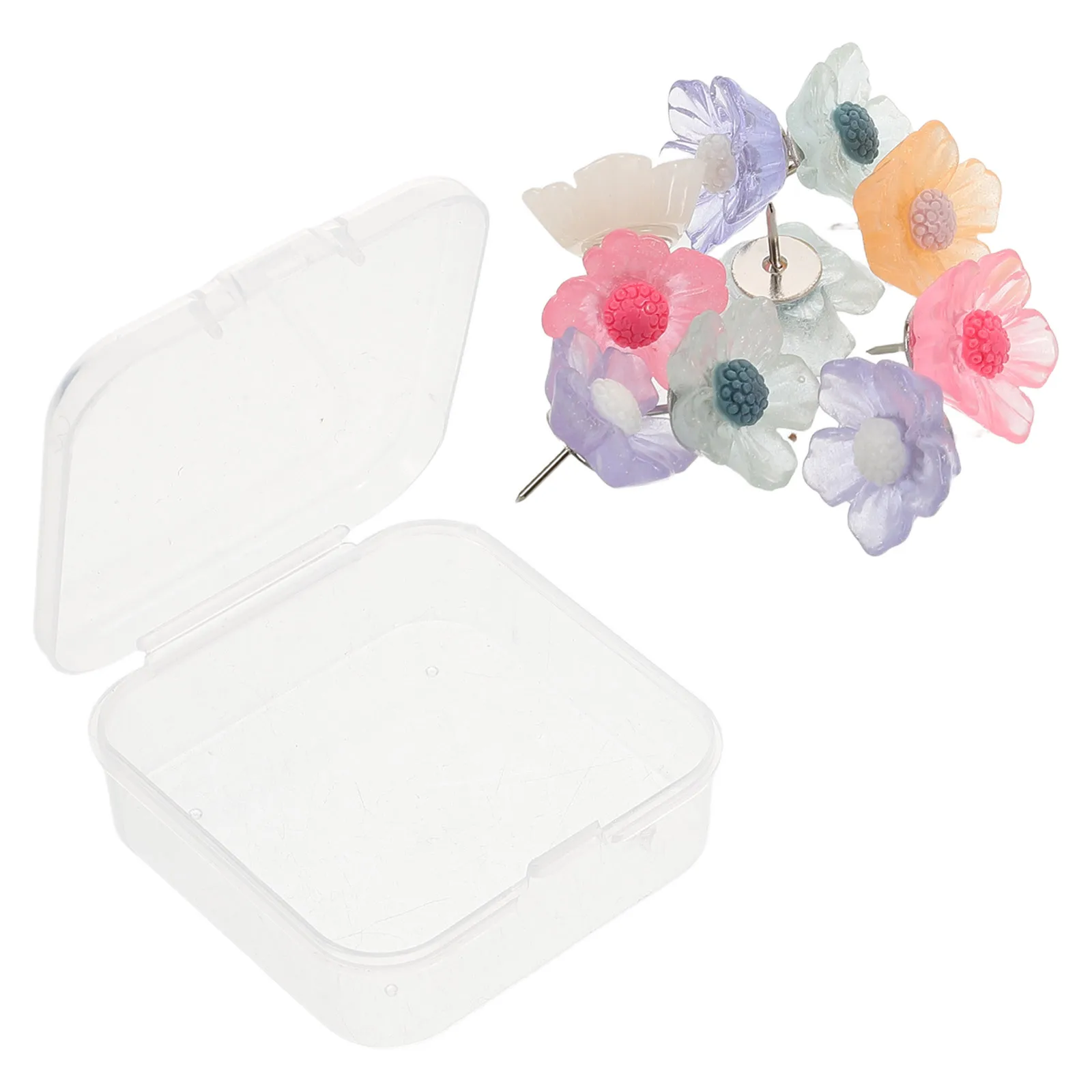 10 قطعة من دبابيس دفع الزهور الشفافة المصنوعة من الراتنج على شكل زهرة لتزيين المكتب والمنزل ولوحة الفلين تستخدم دبوسًا على الحائط