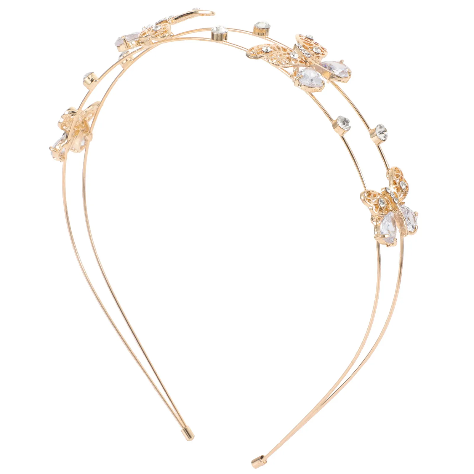 Rhinestone Butterflies Decorated Headpiece Double Band Hairband for Women Elegant Wedding Party Birthday Ceremony Graceful