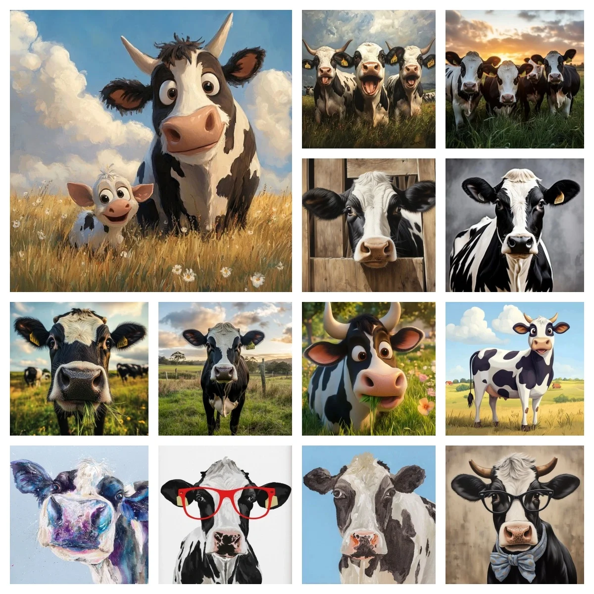 

Black and White Cow DIY 5D Diamond Painting Pasture Cows Landscape Hand Painting Mural Diamond Embroidery Mosaic Home Wall Decor