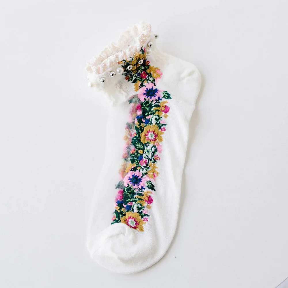 

Breathable Cute Mesh Summer Women Spring Hosiery Short Socks Boat Socks Embroidery Flowers Socks