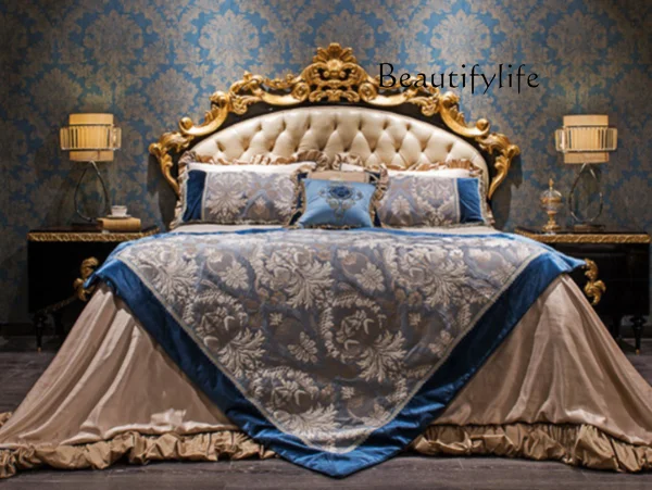 

European-style bedroom, villa, double bed, home French, neo-classical designer, genuine leather, high-end