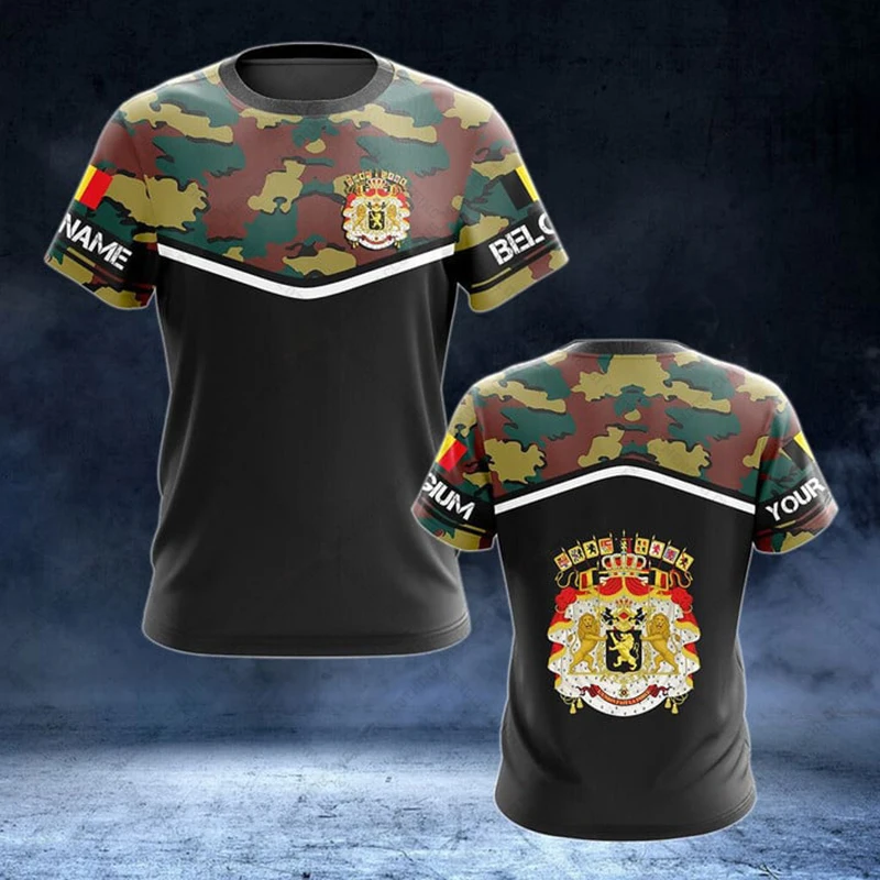 Belgium Emblem Personalized Unisex T-shirts Loose Oversized Camouflage Tops Summer Sportswear Casual Tees For Men Women And Kids