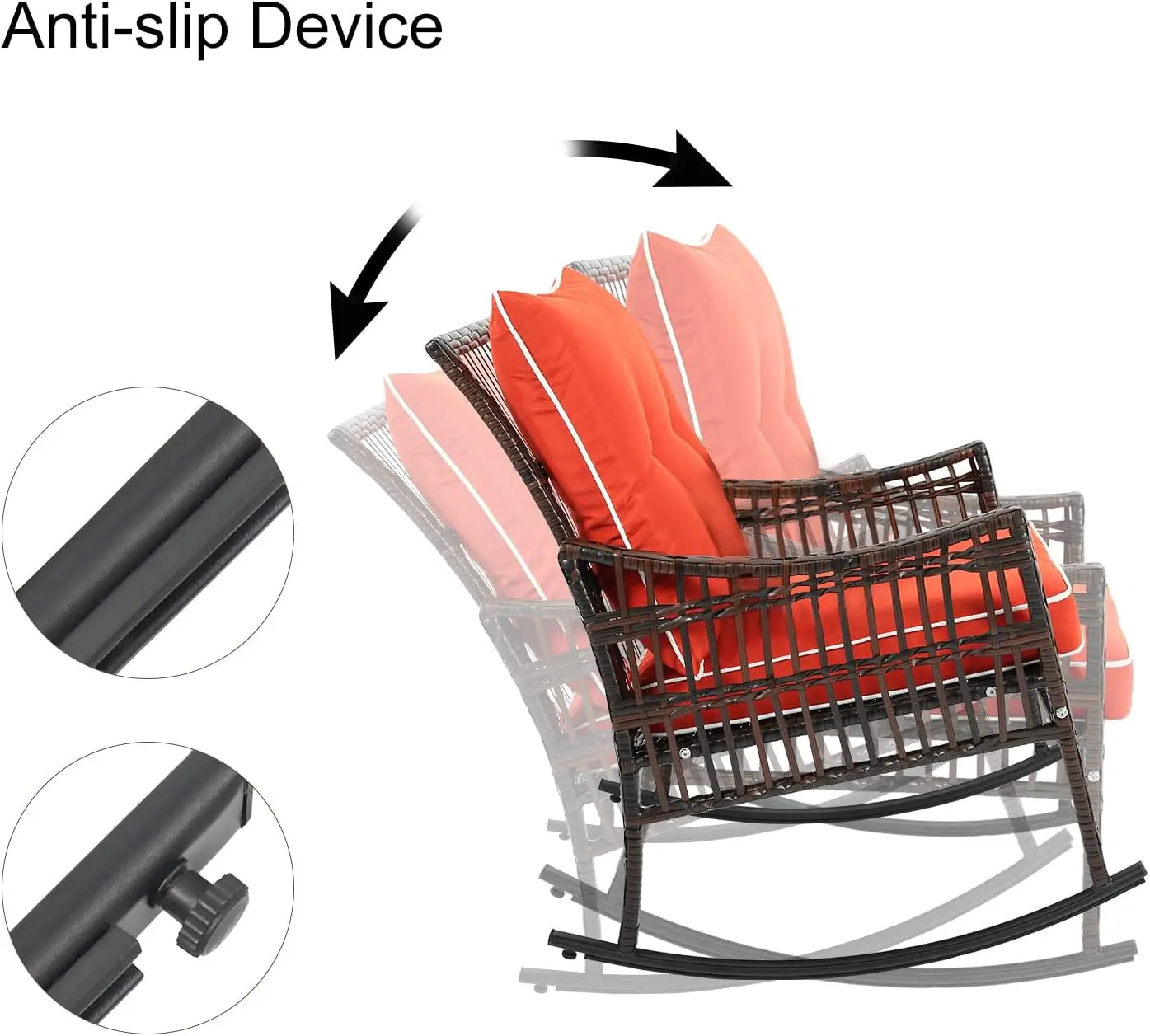 Conjunto de móveis de pátio de 6 peças, conjunto de cadeiras de balanço ao ar livre de 2, conjunto de conversa de pátio com 4 cadeiras de vime com 2 abas de café de vidro