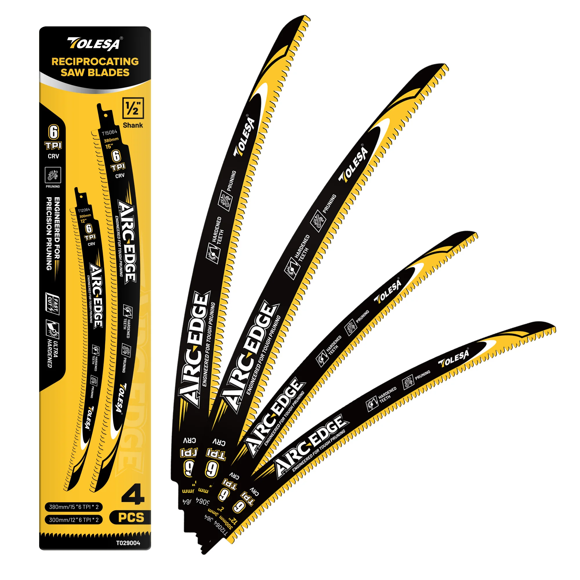 

TOLESA 4Pcs Japanese Teeth Reciprocating Saw Blades 12 and 15inch Arc Edge Reciprocating Saw Blades for Tree Trimming Wood Cut