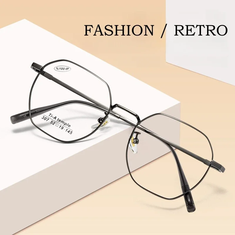 OLLYMURS 超軽量ファッション処方多角形近視メガネ男性レトロチタン合金光学眼鏡女性読書