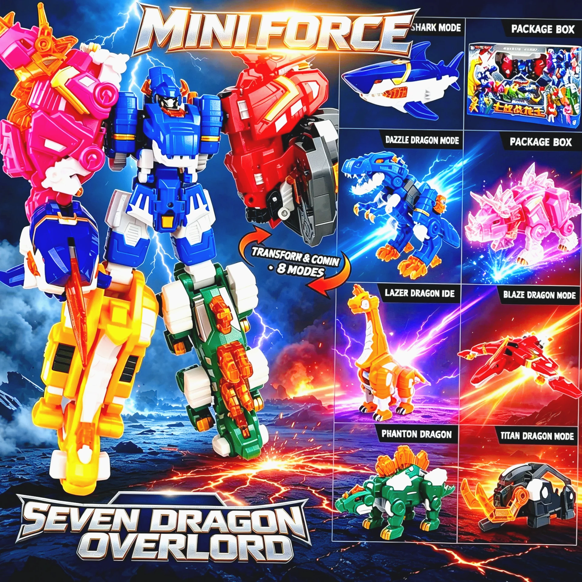 Genuine Mini Force-X 7 in 1 Remote Controlled Vehicle Combined Transform Robot Model Mecha Deform Action Figures Dinosaur Toys