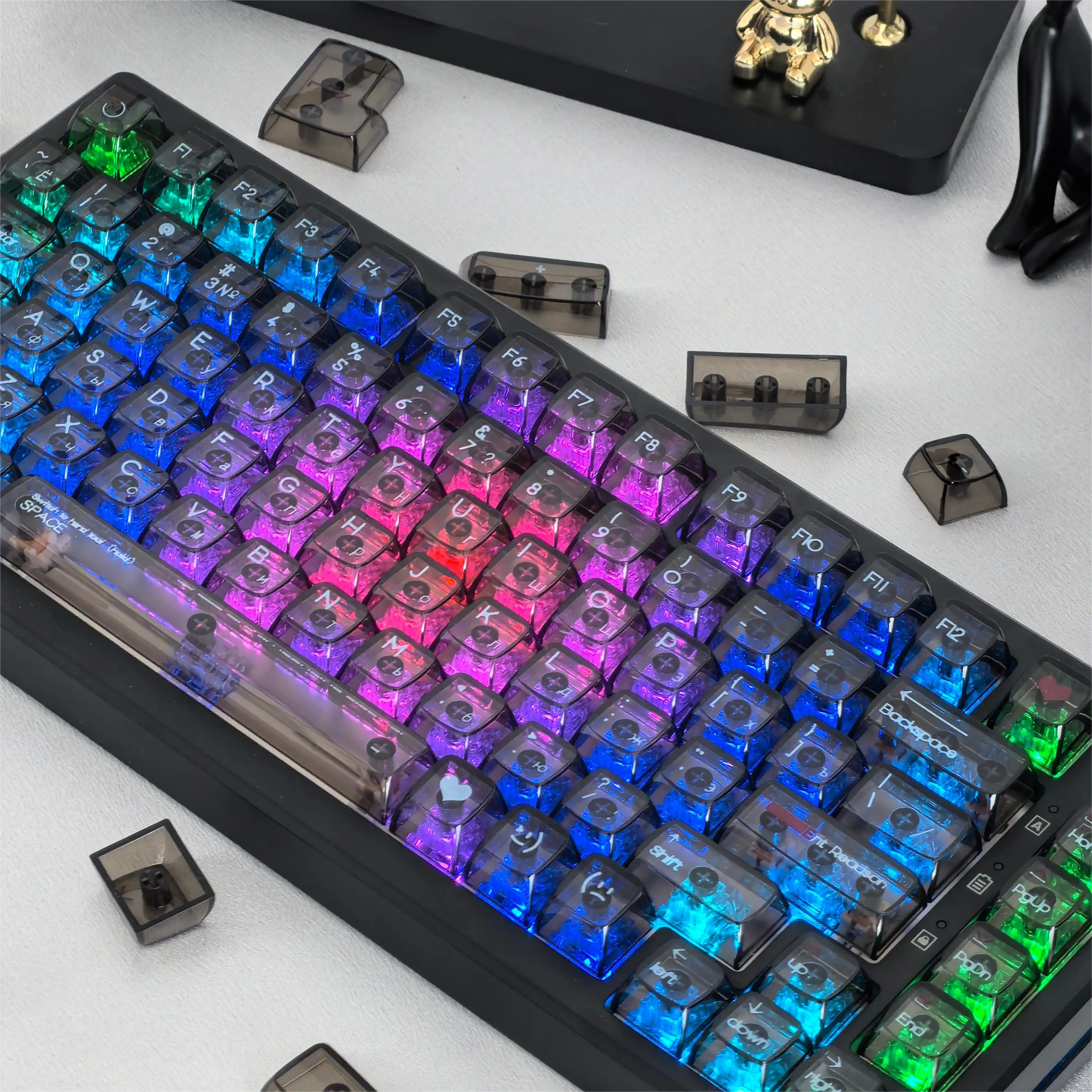 Russian/Korean/English/Thai Transparent Keycaps PC Material CBSA Height Black White Translucent Keycap for Mechanical Keyboards