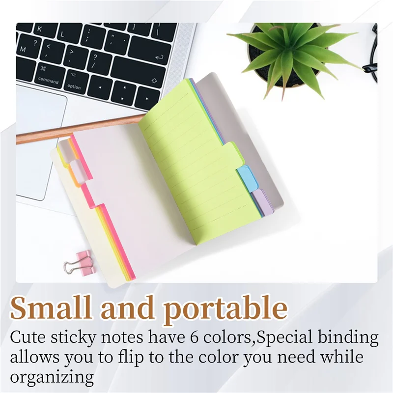 Divisor de notas pegajosas, abas de notas pegajosas, bloco de notas de cores brilhantes forrado com abas autoadesivas, 4x6 polegadas