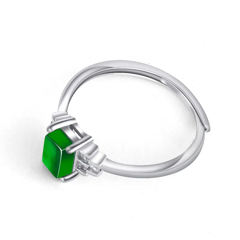 S925 Silver Natural A-grade Jade Yang Green Small Square Sugar Saddle Ring Ice Seed Jadeite Fashion Jewelry For Women's Gifts