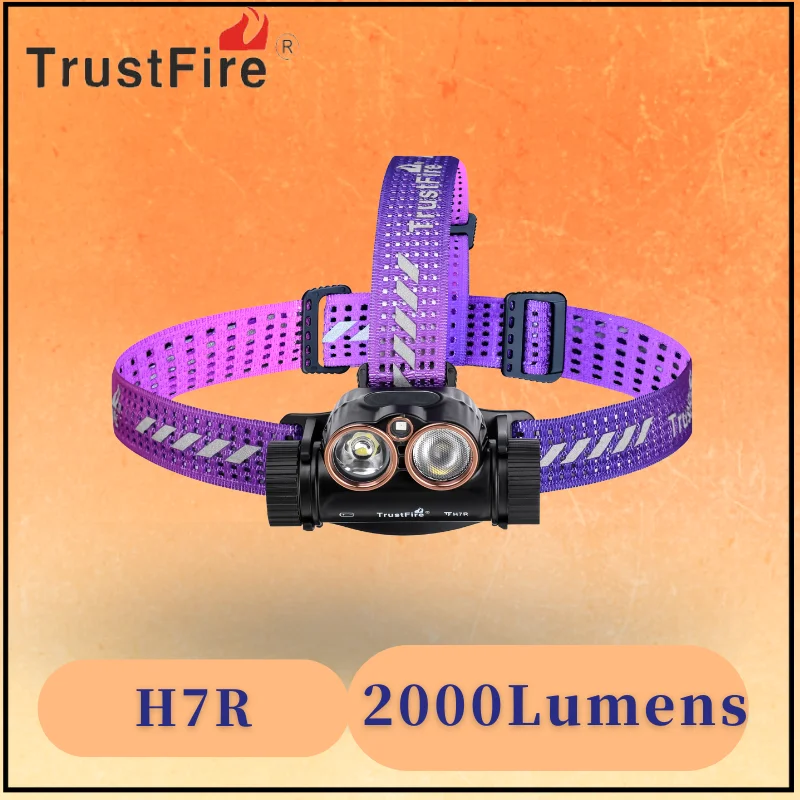 Trustfire H7R USB Rechargeable Headlamp 2000 Lumen Red White LED Work Light 4000K CRI95 Head with Spotlight Floodlight Red Light