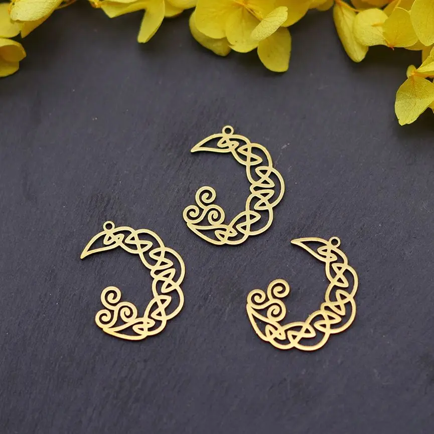 

3pcs Stainless Steel Spiral Witch Knot Amulets Crescent Moon Pendant Charms for Jewelry Making Necklace Earrings DIY Handmade