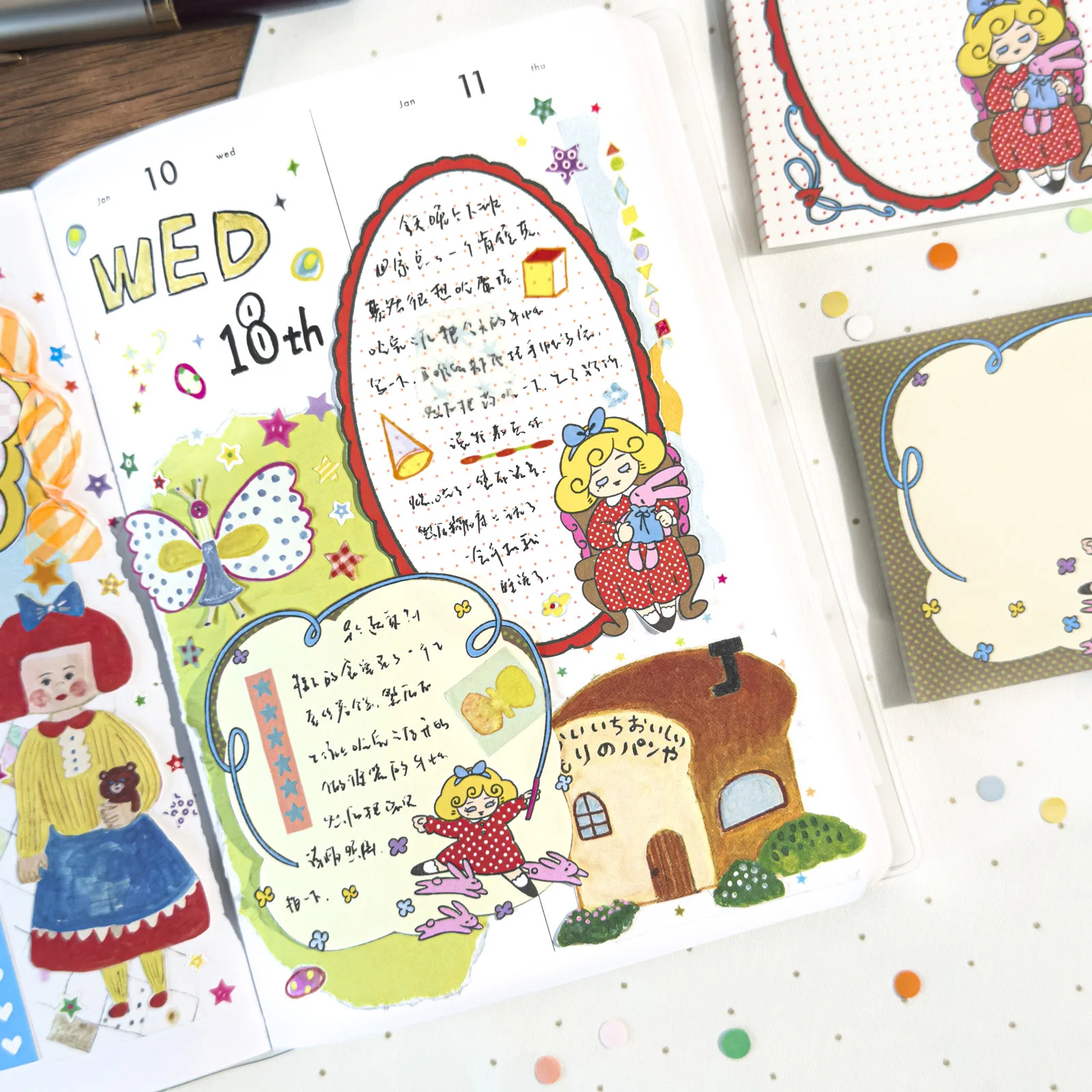 JIAMEI 50sheets Kawaii Cartoon Graffiti Style Message Notes DIY Handmade Scratpbooking Aesthetics Craft Paper School Stationery