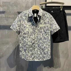 New Trendy Water-patterned Square Collar Shirt, Fashionable and Handsome Fashion Brand Men's Casual High-end Shirt