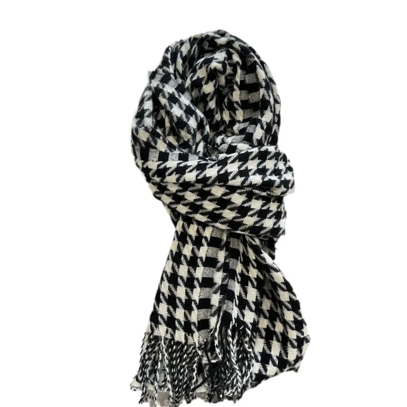 Houndstooth Checked Scarf Imitate Cashmere Shawl Lady Winter Wrap Tassel Scarves Warm Knitted Scarves For Women