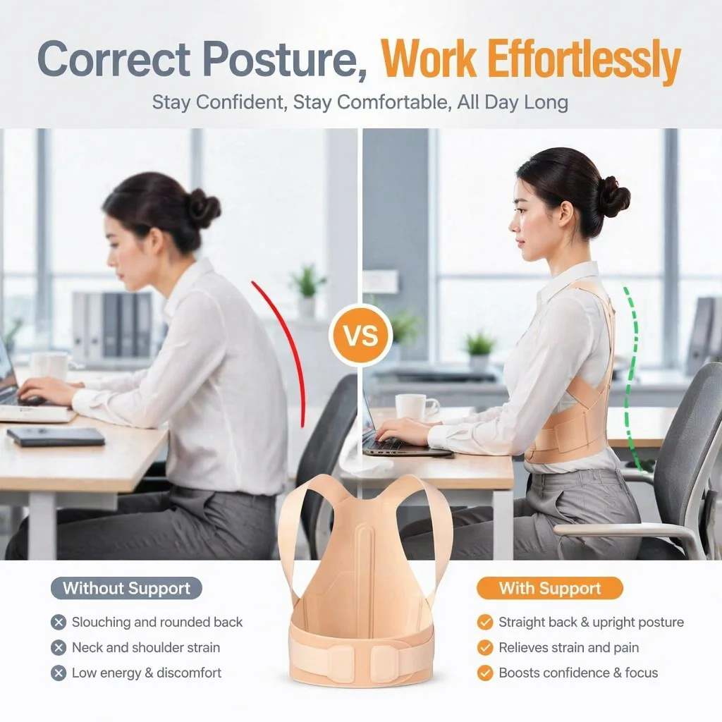 SSUNTAK Adjustable Posture Corrector for Men Women Invisible Back Support Brace for Hunchback Correction & Spine Alignment