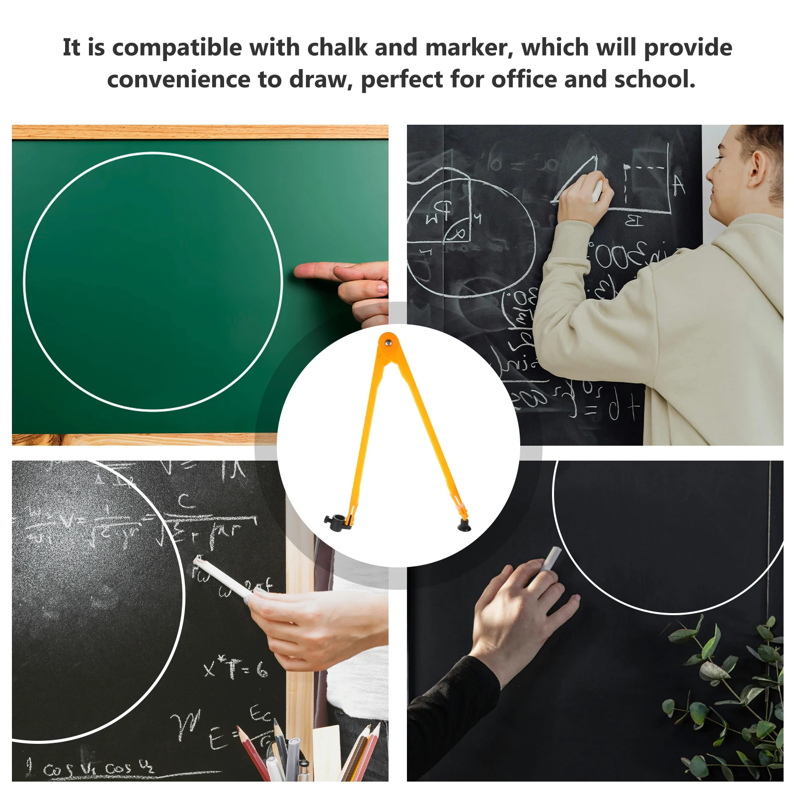 1pc Large Compass Teaching Compass Math Adjustable Drawing Tool School Supplies Plastic Lightweight Suction Design