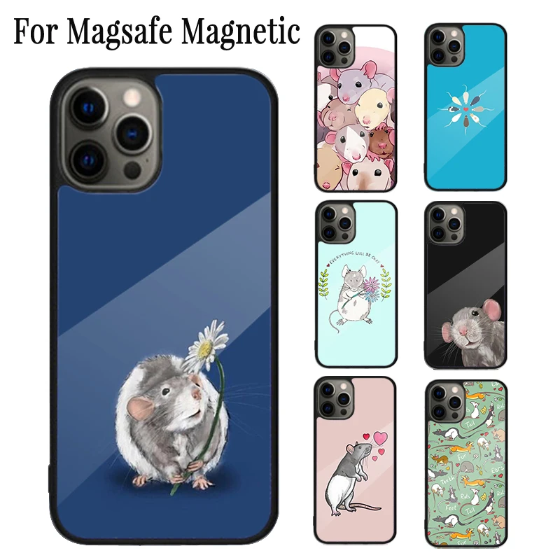 Mouse Rat Magnetic Phone Case Coque For iPhone 16 15 14 Plus 13 12 Mini 11 Pro Max Magsafe Wireless Charging Cover