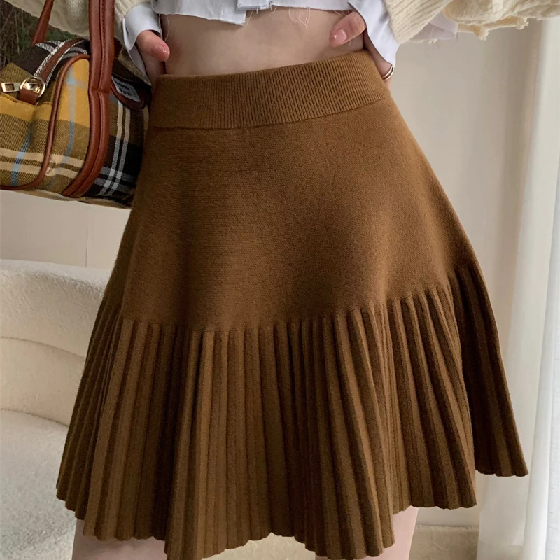 Pleated Knitted Skirt Women's High-waisted A-line Skirt Autumn Women's Clothing