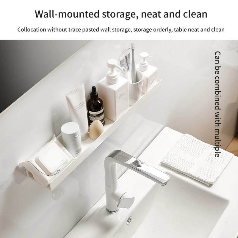 Adhesive No-drill Space Saving Shelf Wall Mounted Cosmetics Storage Holder Bathroom Kitchen Plastic Rack