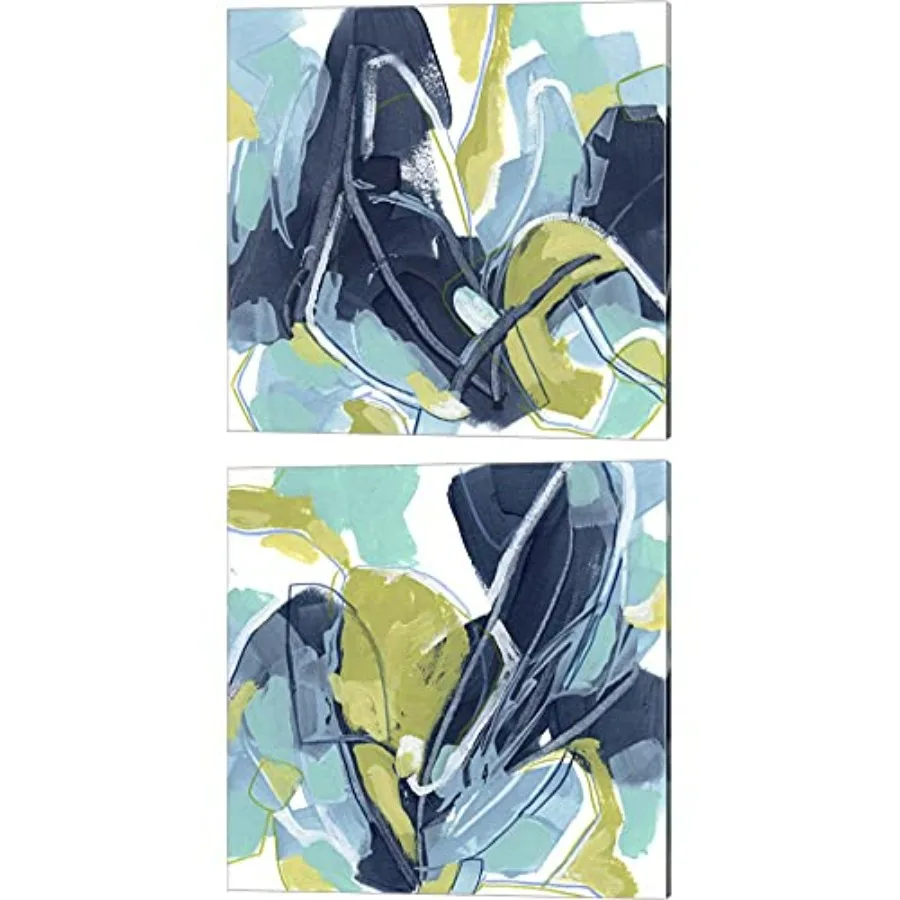 

Blue TangENT by June Erica Vess 2 Piece Canvas Art Set 10 X 10 Inches Each Abstract Art Canvas Blue Modern Decorative Print