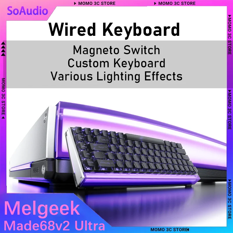 Melgeek Made68v2 Ultra Transparent Borderless Magnetic Switch Mechanical Keyboard Panoramic Rgb Light Box For Esports Gaming