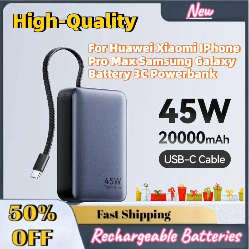 Nuevo Banco de Energía de 45W y 20000mAh con Carga Rápida, Cargador Portátil para Huawei, Xiaomi, iPhone Pro Max, Samsung Galaxy, Batería 3C
