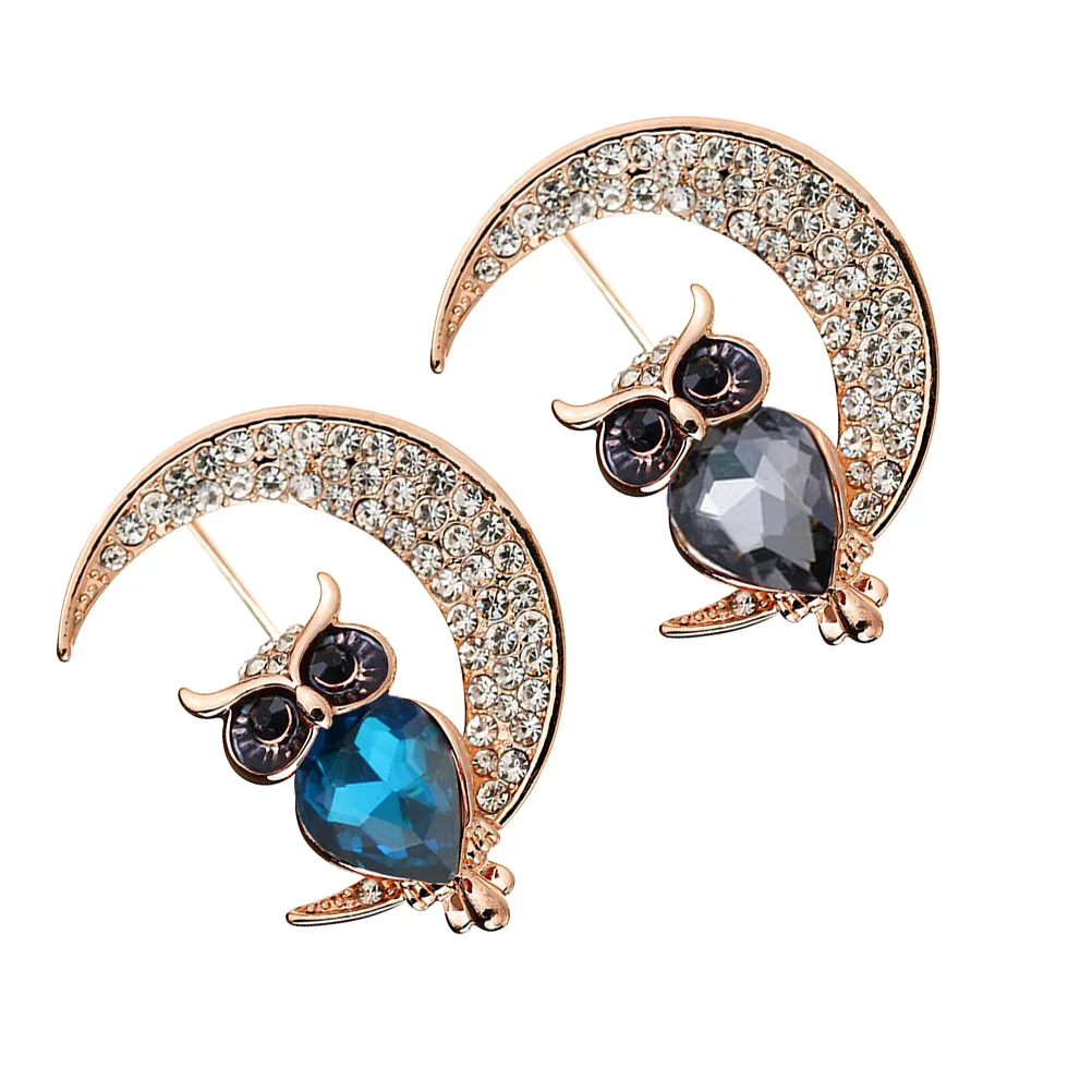 

2Pcs Creative Owl Shaped Brooch Noble Rhinestone Clothes Decoration Stylish Women Accessory Creative Owl Shaped Brooch