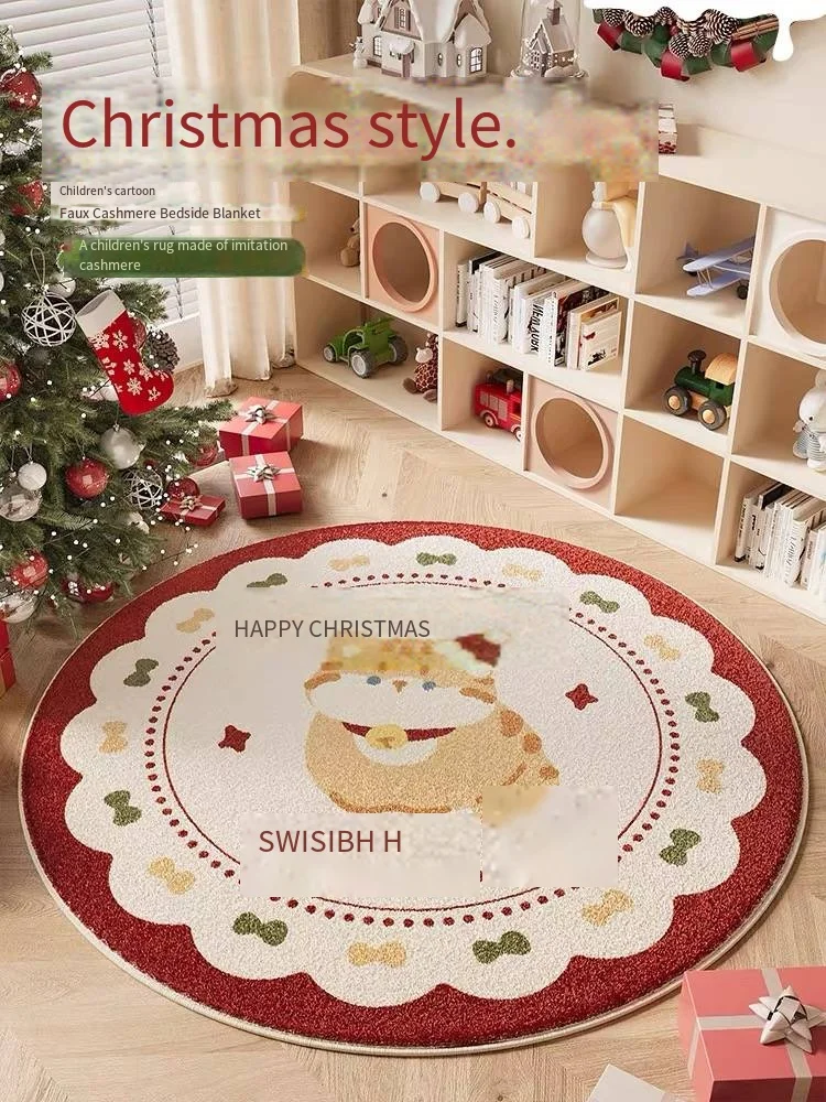

VIKAMA Round Christmas Tree Carpet Christmas Style Cartoon Floor Mat Festive Festive Atmosphere Floor Mat Bedroom Decoration