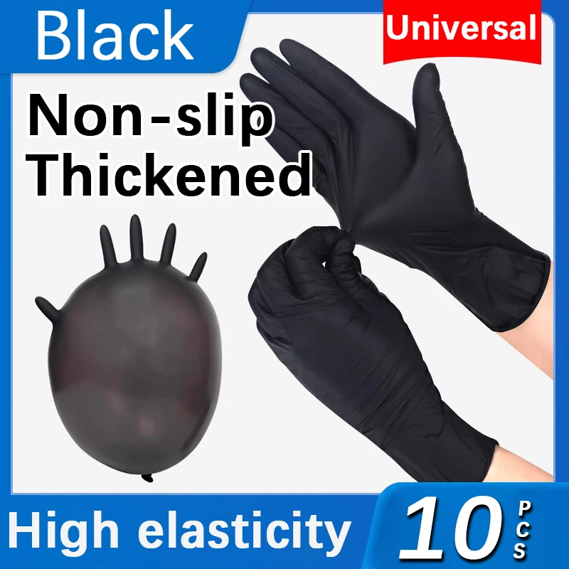 10PCS Black Nitrile Gloves for Cleaning Kitchen Dishwashing Gloves for Hair Coloring Beauty Tattoo Household Products