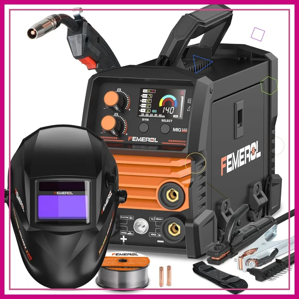 

140A 3-in-1 MIG Welder, Flux Core, MIG/Lift TIG/Stick Machine 110V Portable IGBT Inverter with LED Display and Helmet