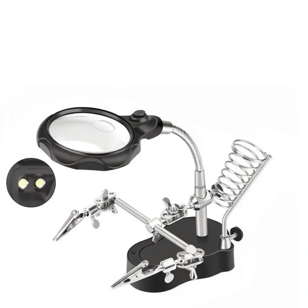 Led Lighted Magnifying Glass Soldering Helping Hand For Jewelry Coin Appraisal Laboratory Electronics Repair Stand