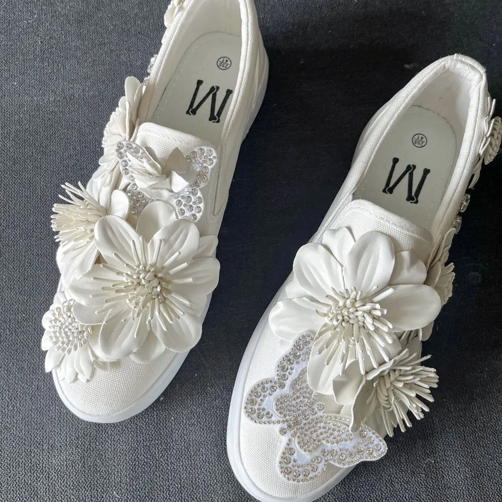 white flower canvas women shoes handmade Vulcanized platform sneakers spring summer fashion causaul sports Board shoes