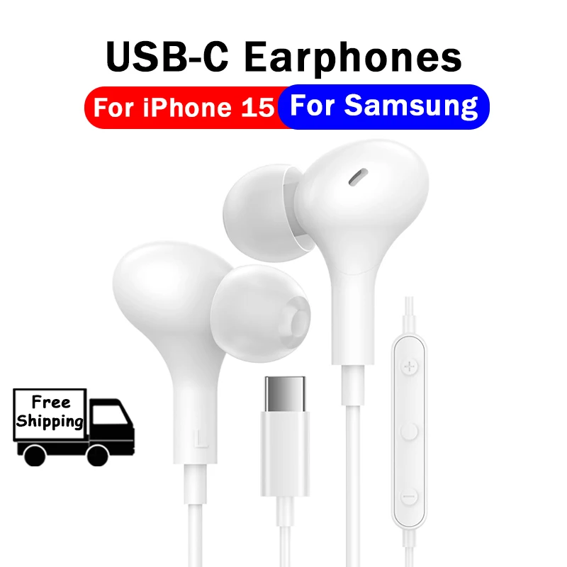 

Type C Wired Earphone For iPhone 15 Pro Max For Samsung S23 S22 Xiaomi 14 13 Redmi Oppo HUAWEI 3.5MM Headphone Earbud Headset