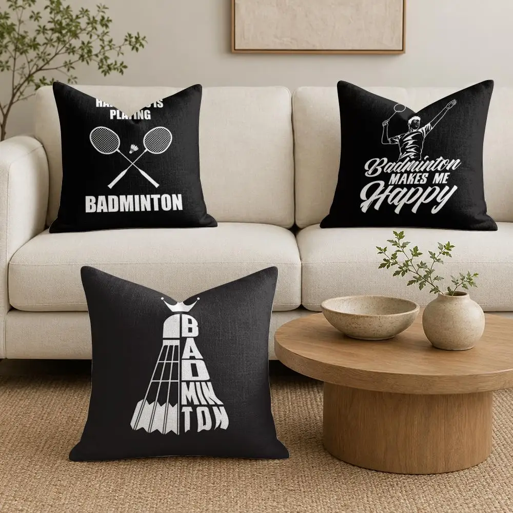 Badminton Sport Cushion Cover Natural Linen Organic Fabric Double-Sided Printing Sofa Home Decor Gift Pillow Cover