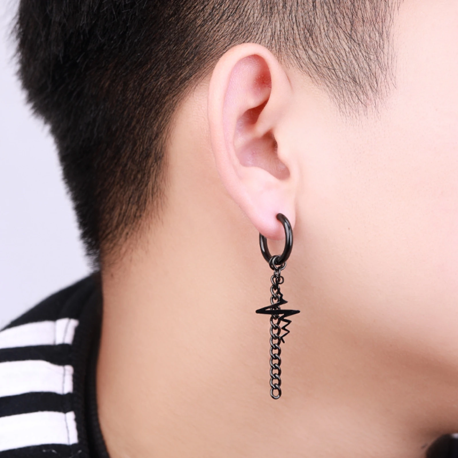 1 زوج بيان القوطي الأسود الذكور المرأة الفولاذ المقاوم للصدأ ثقب الصلبان سلسلة هوب أقراط غير عادية مجوهرات بسيطة هدية العصرية #3