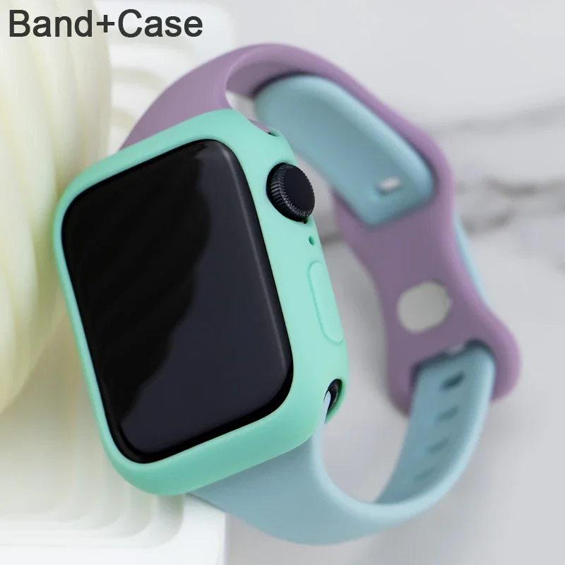 Soft Silicone Strap Case for Apple Watch Band 8 7 SE 41mm 45mm Sports Bracelet protector for IWatch 6 5 4 3 2 1 44 42mm 38 40mm