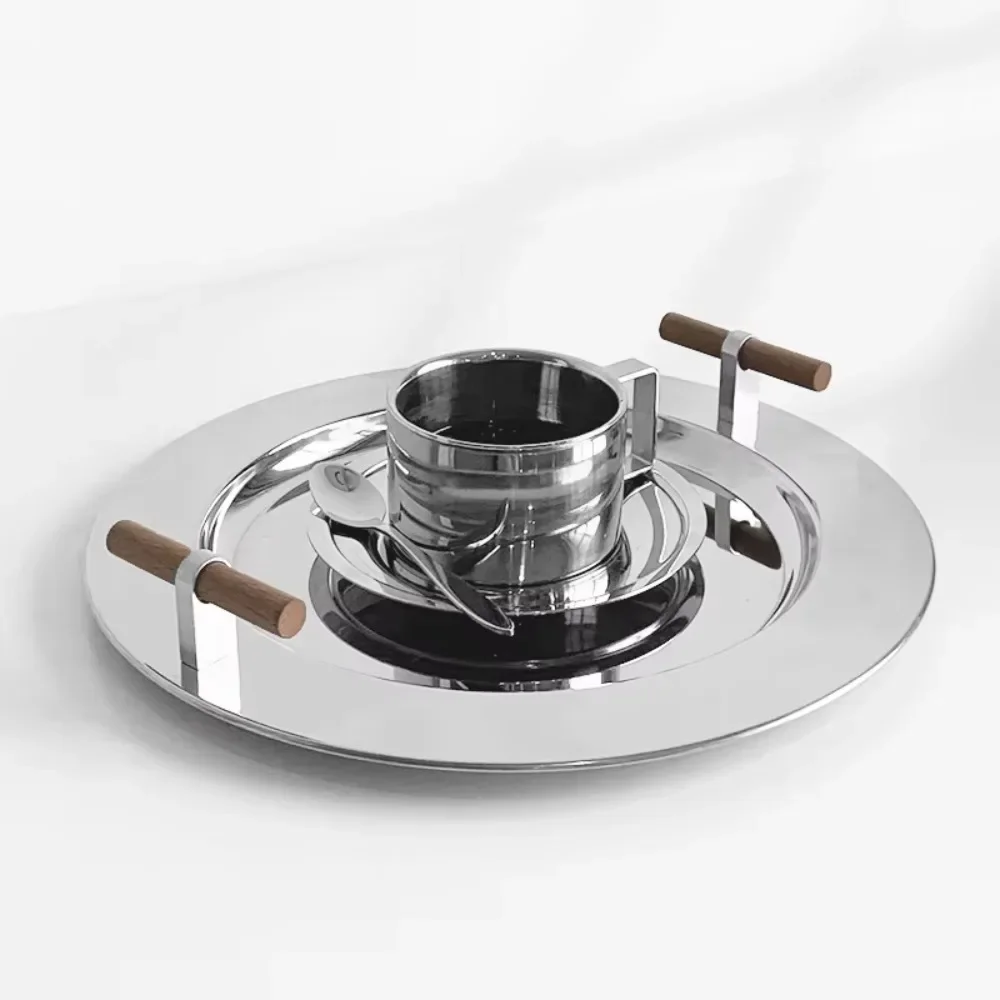 Silver Stainless Steel Coffee Serving Tray Storage Tea Desktop Coffee Snack Plate Nordic Home Decoration for Restaurants Kitchen