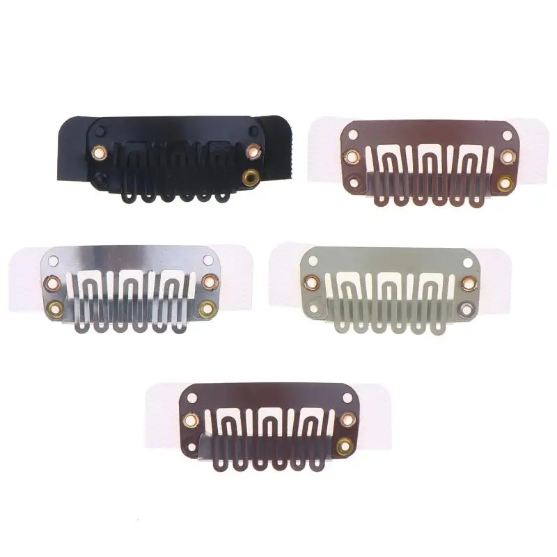 5Pcs Stickable Wigs Clips U-Shape Snap Clips 32mm 6-Teeth Hair Extensions Clips With Rubber For Hair Extensions