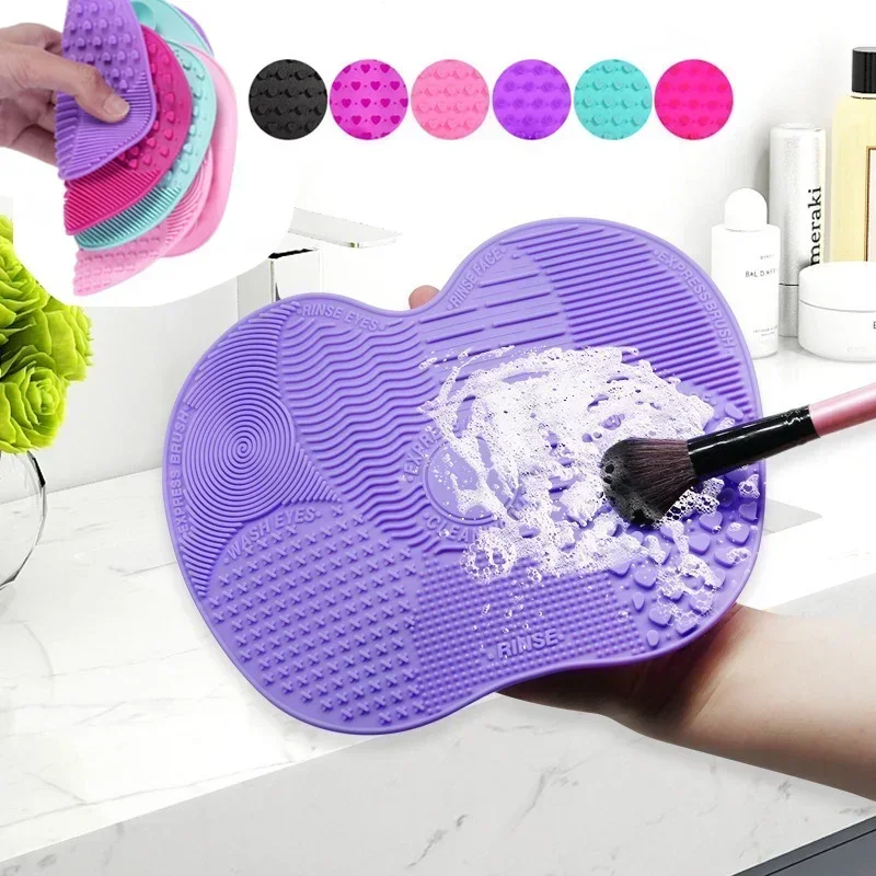 Tapete de Silicone para Limpeza de Pincéis de Maquiagem, Ferramenta de Lavagem de Pincéis Cosméticos e de Sobrancelha, Ferramenta de Limpeza de Maquiagem
