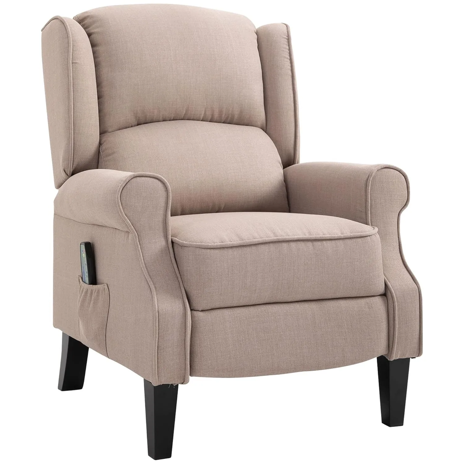 Vibration Massage Recliner Chair for Living Room with Heat, Wingback Single Sofa, Modern Linen Fabric Push Back Reclining Chair