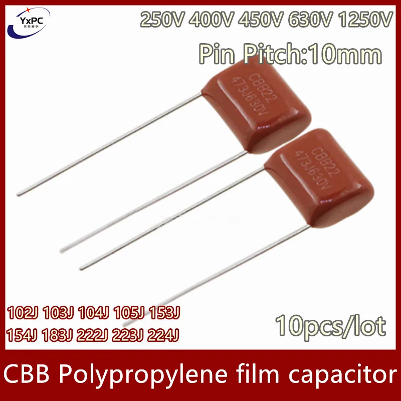 10 Buah Kapasitor Film Polipropilena CBB 250V 400V 450V 630V 1250V CBB22 CBB81 102J 103J 104J 105J 153J 154J 183J 222J 223J 224J