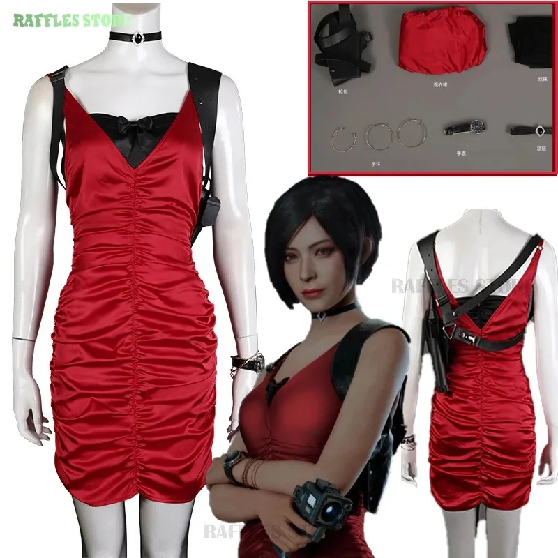 

Resident 2 4 Embroidered Ada Wong Cosplay Costume Cheongsam Style Red Dress Women Sexy Halloween Evil Cosplay Biohaazard Outfit