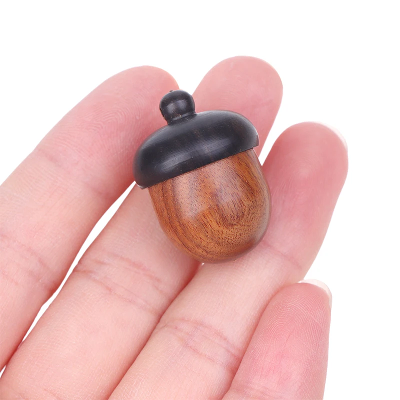 1 Pc Mini Solid Wood Pill Case Portable Tablets Storage Sealed Can Acorn Shape Sandalwood Medicine Box Container Key Chain Phial