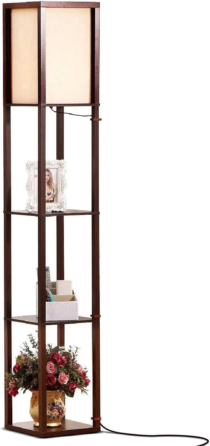 

Modern Shelf Floor Lamp with Warm White LED Bulb, Corner Display for Living Room, Bedroom, Office Decor Storage - Havana Brown