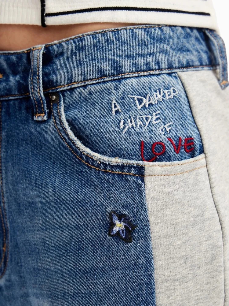 

Foreign Trade Spain Original Single Women's Jeans Casual Embroidered Printed Splicing Legged Pants Loose
