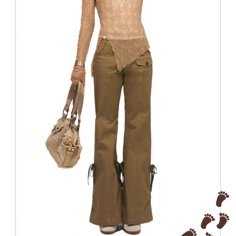Spring Summer Ladies Retro Drawstring Flared Trousers Women's Overalls Versatile Thin Cool Casual Loose Wide-leg Pants Grils