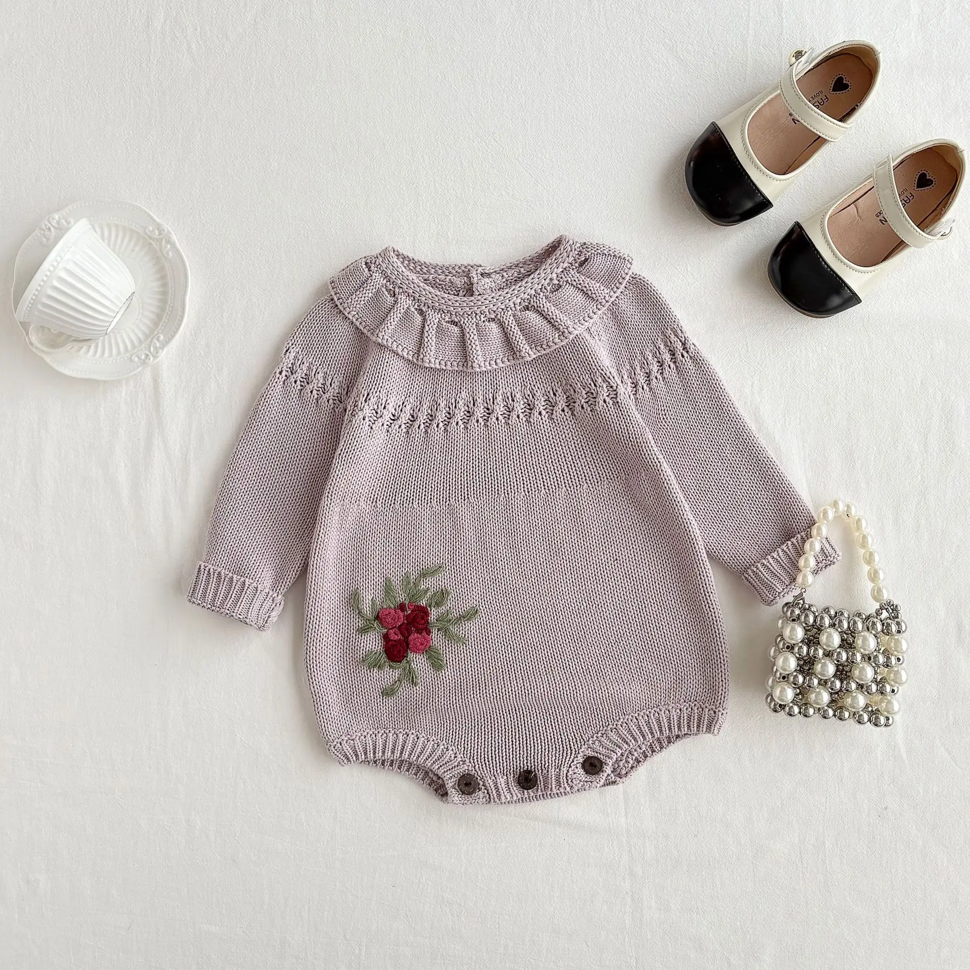 

New Baby Knitted Rompers Girls Baby Princess Jumpsuit 2025 Spring and Autumn New Embroidery Sweaters