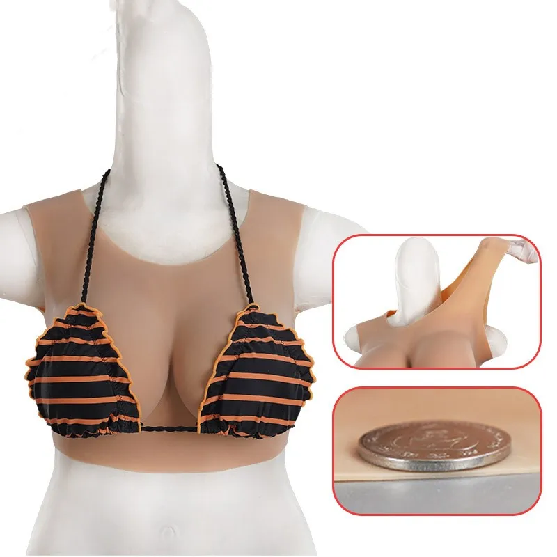 Cosplay C D F Cup Silicone Round Neck Breast Forms Half Body Tight Suit Transgender Drag Queen Crossdresser Sissy Party